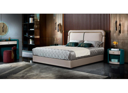 Bett 2x Nachttisch Beige Schlafzimmer Modern Design Möbel Holz Luxus