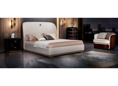Bett Beige Leder Holz Schlafzimmer Lederbett Modern Design Möbel Luxus