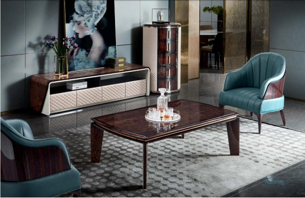 Luxus Wohnzimmer Möbel Sideboard Schrank Leder Hochglanz rtv tv