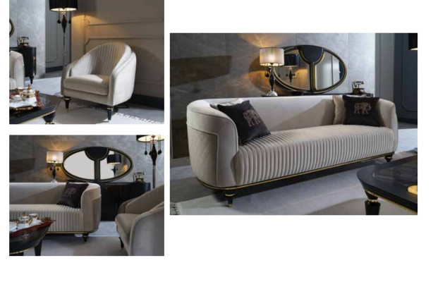 Sofagarnitur 3+1 Sitzer Stoff Sofa Couch Garnitur Design Grau Schwarz Möbel 2tlg 
