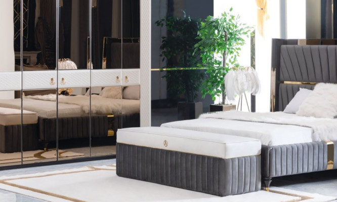 Schlafzimmer Komplett Set Bett Nachttisch Hocker 5tlg Design Holz Möbel Sets Neu