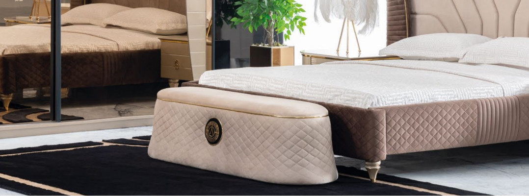 Luxus Set Schlafzimmer Bett Nachttisch Kommode Hocker Gruppe Garnitur Neu 5tlg.