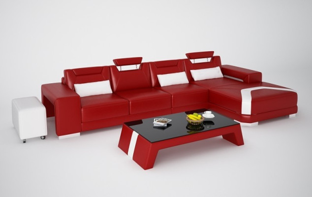 Designer Sofa Couch Ecksofa mit Hocker Polster Garnitur Wohnlandschaft L Form