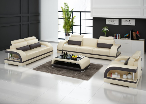 Luxuriöse Sofagarnitur Leder Polster Couchen Sofa Wohnzimmer 3+2 Set