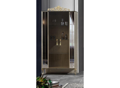 Vitrine Schrank Vitrinen Holz Luxus Klassische Spiegel Esszimmer Beige