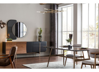 Esstisch Essgruppe Esszimmer Stühle Essecke Set 5tlg Marmor Schwarz