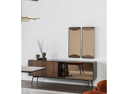 Sideboard Kommode Anrichte Spiegel Holz Modern Braun Set Garnitur