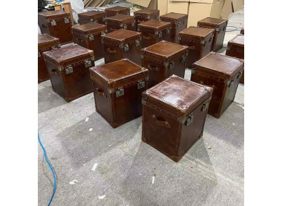 Beistelltisch Vintage Leder Würfel Truhe Couchtisch Sofa Wohnzimmer Tisch Koffer