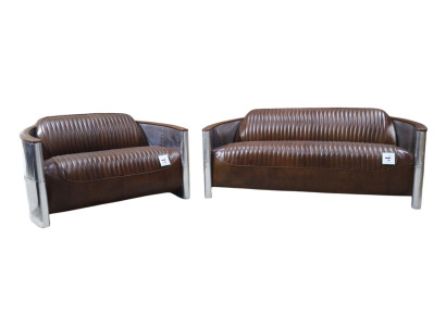 Sofagarnitur 3+2 Sitzer Sofa Couchgarnitur Couch Sessel Leder Vintage Retro NEU