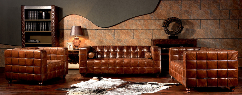 Klassische Echtleder Couch Polster Sofagarnitur Sitz Garnituren Couchen 3tlg neu