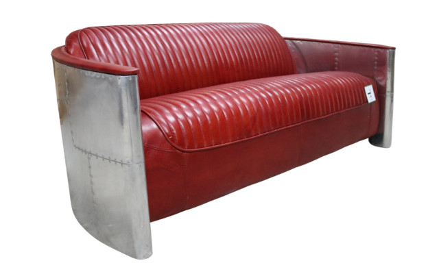 Ledersofa Couch Polster Sofa Aluminium Dreisitzer Vintage Luxus Möbel Sofas Neu