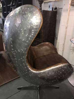 Eggchair Leder Braun Metall silber Ohrensessel Egg Chair Flieger Club
