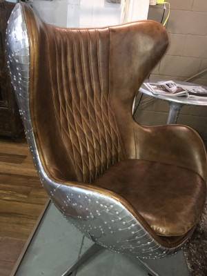 Eggchair Leder Braun Metall silber Ohrensessel Egg Chair Flieger Club