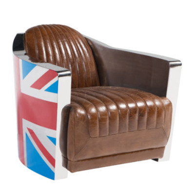Union Jack Aviator Retro Clubsessel Braun Leder Vintage Sessel Möbel 