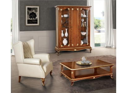  Klassische Vitrine Möbel Wohnzimmerset Schrank mit Couchtisch Vitrine Italien