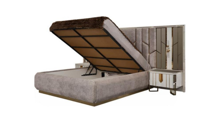 Schlafzimmer Doppelbett Garnitur Bett Nachttische 3tlg Beige Luxus