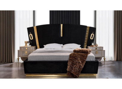 Schlafzimmer Doppelbett Garnitur Bett Nachttische 3tlg Luxus Schwarz