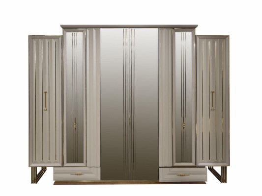 Garderobenschrank Luxus Kleiderschrank Holzschrank mit Spiegel Beige