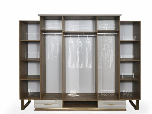 Garderobenschrank Luxus Kleiderschrank Holzschrank mit Spiegel Beige