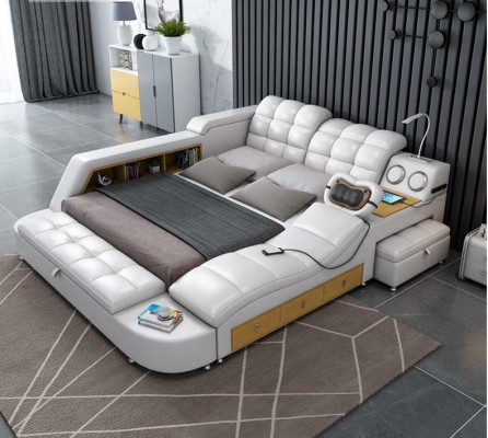 Bett Doppel Regale Leder Polster Betten Multifunktion mit Massagefunktion Neu