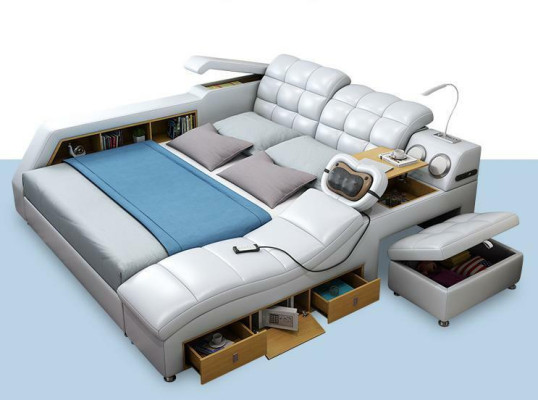 Bett Doppel Regale Leder Polster Betten Multifunktion mit Massagefunktion Neu