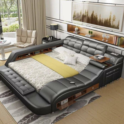Bett Doppel Regale Leder Polster Betten Multifunktion mit Neu Massagefunktion 