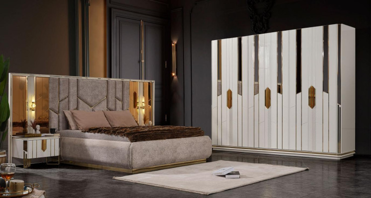 Komplette Schlafzimmer Doppelbett Bett Schrank Nachttische Weiß 4tlg  