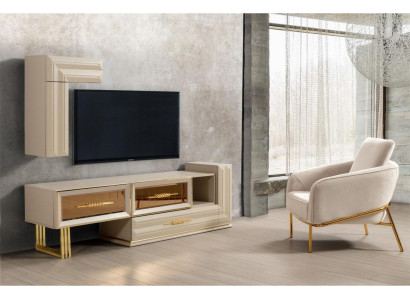 Wohnwand RTV Lowboard Sideboard TV Ständer Wandschrank Beige Moderne