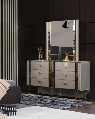 Luxus Konsolentisch Schminkkonsole Schminktisch Frisiertisch Grau