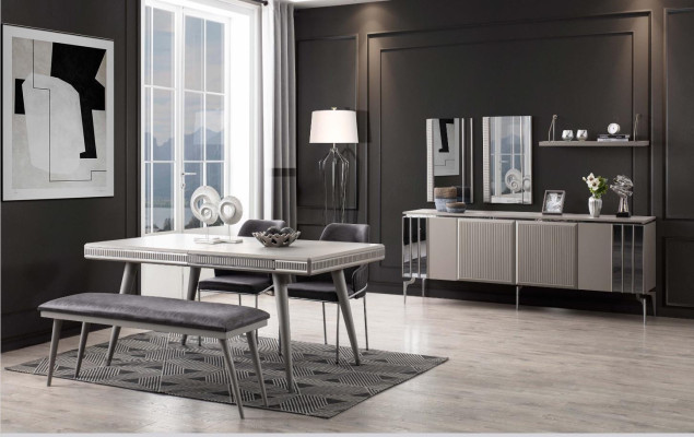 Garnitur Sideboard mit Spiegel Schrank Anrichte Grau Kommode Holz