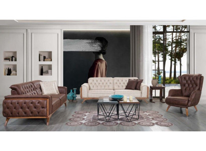 Chesterfield Kunstledergarnitur Moderner Dreisitzer Designer Sessel 3tlg