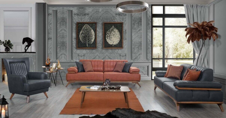 Designer Wohnzimmer Garnitur Kunstleder Sofas Ledersessel 3tlg Möbel Set
