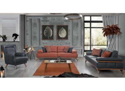 Designer Wohnzimmer Garnitur Kunstleder Sofas Ledersessel 3tlg Möbel Set