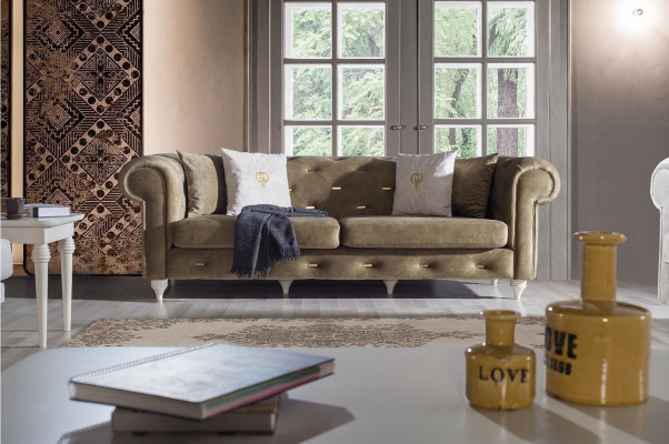 Stilvolle Wohnzimmer Sofagarnitur Dreistzer 2-Sitzer Luxus Sessel Couch