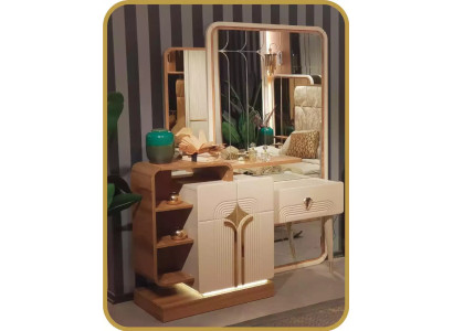 Design Schminktisch Spiegel Beige Konsoletisch Luxus Schlafzimmer