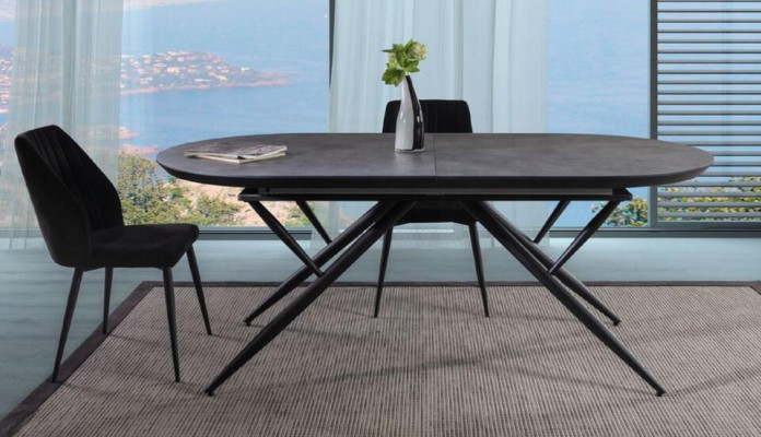 Ovaler Esszimmertisch Esstisch Ausziehbarer Küchentisch Holz Grau Groß