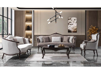 Sofagarnitur Dreisitzer Sessel Stoff Sofa Garnitur Grau Polstersofa couch