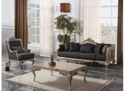 Wohnzimmer Sofagarnitur Polstersofa Sofa Chesterfield Set Grau Stoff