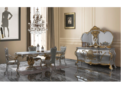 Esszimmer Garnitur Essecke Esstisch Stühle Holz Set 9tlg Grau Barock