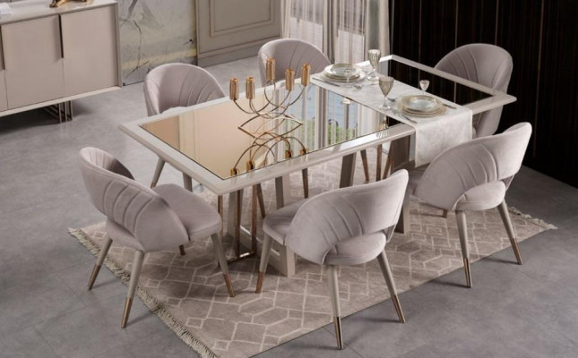 Esszimmermöbel Set Esszimmer Garnitur 7tlg Esstisch Stühle Beige Holz