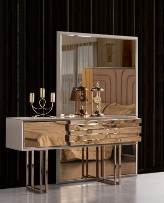 Schminktisch Konsolentisch Frisiertisch Frisierkommode Holz Beige Gold