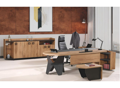 Garnitur Büro Schreibtisch Bürotisch Set 4tlg Holz Braun Kommode Groß