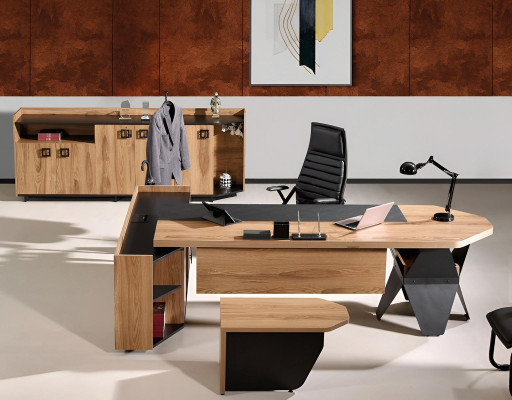 Garnitur Büro Schreibtisch Bürotisch Set 4tlg Holz Braun Kommode Groß