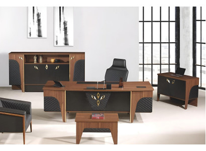 Komplette Büro Schreibtisch Bürotisch Set 4tlg Holz Braun Luxus Groß