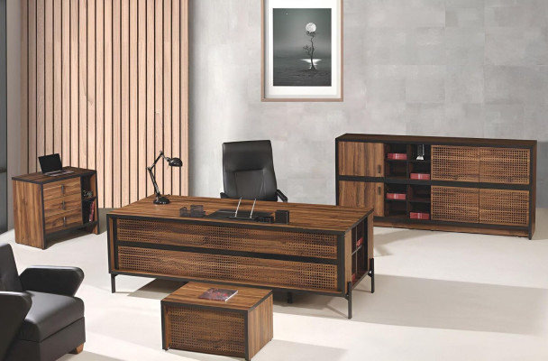 Komplette Arbeitszimmermöbel Schreibtisch Bürotisch 4tlg Holz Braun