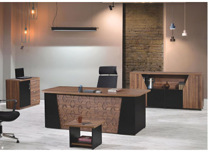 Garnitur Büro Schreibtisch Bürotisch Set 4tlg Holz Büromöbel Braun