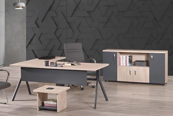 Arbeitstisch Komplettbüro Büromöbel Eckbürotisch 3tlg Holz Set Grau