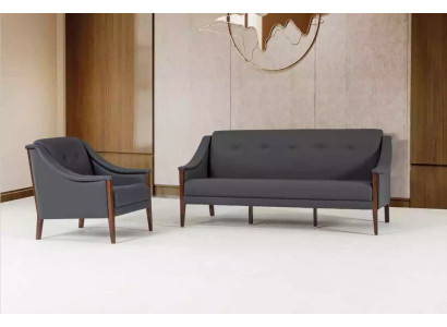 Graue Polster Sofagarnitur Dreisitzer Sessel Komplettes Modern 2tlg Neu