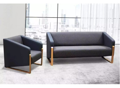 Schwarze Komplette Sofagarnitur Büromöbel Textil Sitzer Dreisitzer Sessel