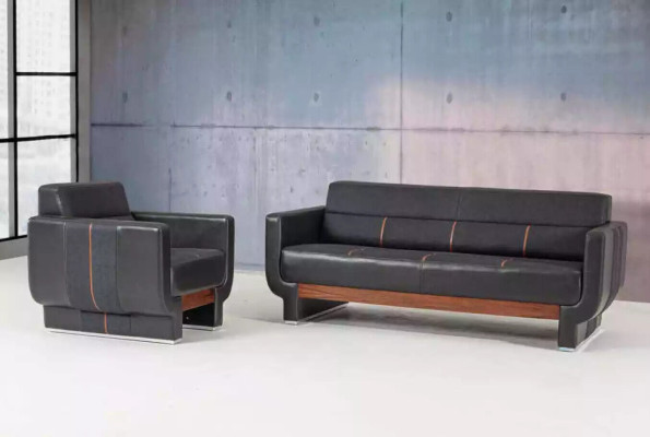 Schwarze Dreisitzer Couch Moderne Ledermöbel Büroeinrichtung Polster